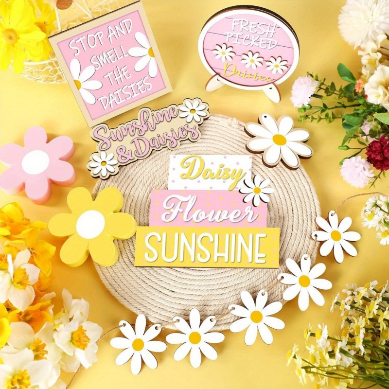 Home Decor Daisy - デイジー ティアードトレイデコレーション サマーファームハウステーブル 木製サイン ハローサマー ホームキッチンパーティーデコレーション
