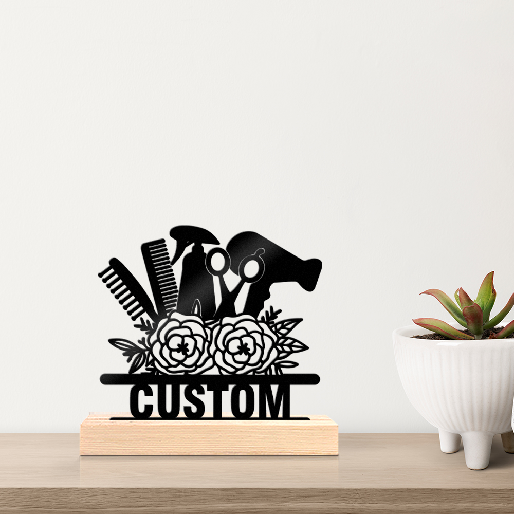 Home Decor For Birthday - 1pc ファッショナブルなパーソナライズされたカスタム金属像、木製ベース付きカスタマイズ可能なコンテンツ、モダンな田舎の家のデスクトップ装飾