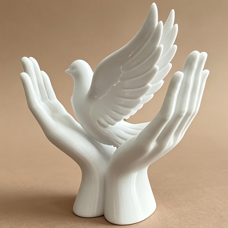 Abstract Sculpture Resin - 1ピースの平和の手の像、鳩のデザイン入り、3Dプリントされた人気の飾り物、平和の鳩を抱えた手の形をした多機能の鳥の飾り物、興味深いデザインとミニマリストアートが特徴です。