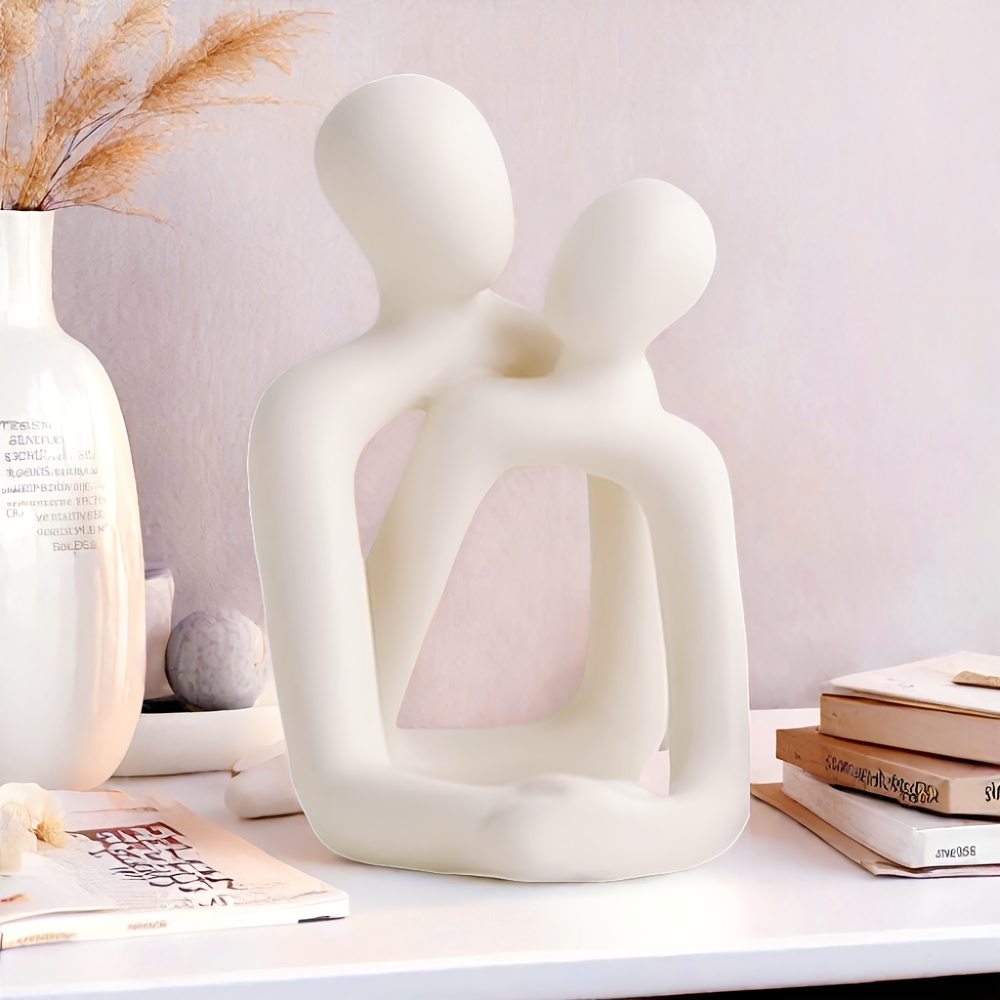 Abstract Sculpture Resin - 抱き合うカップルの抽象彫刻、温かい光を放つモダンなミニマリスト樹脂製置物、家庭用の愛をテーマにした芸術像