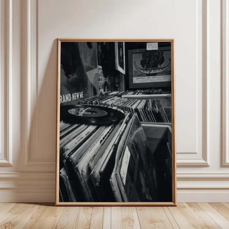 Home Decor White - 現代のビニールレコードストア黒白写真壁アートプリントキャンバス絵画ポスター画像リビングルーム、寝室の家の装飾用