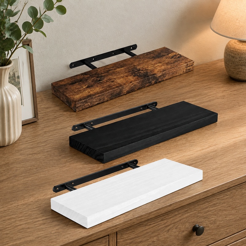 Floating Shelves - 耐久性のあるフローティングウォールシェルフ、隠し支持構造でキッチン、リビングルーム、子供部屋、バスルームでの多目的収納に最適