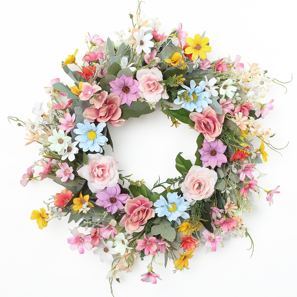 Home Decor Daisy - YeeNanee 鮮やかな野生の花 春の花輪 玄関ドア用 人工デイジー チューリップ