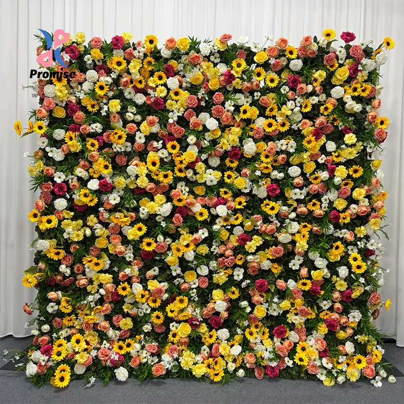 Home Decor Orange - 高品質な夏の花、黄色、オレンジ、ピンクの菊の造花ウォール、結婚式用