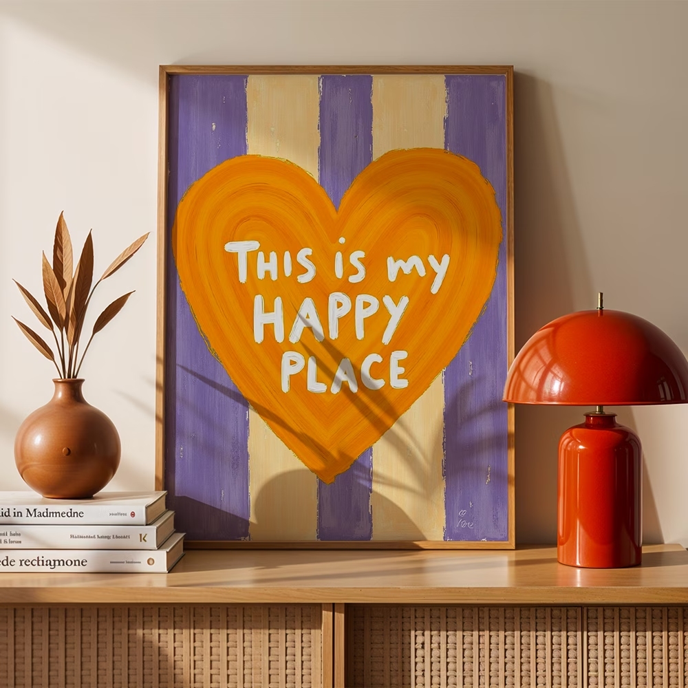 Home Decor Reviews - モダン、レトロ「これは私の幸せな場所です」引用句ウォールアートプリントキャンバス絵画ポスター写真寝室、リビングルームの家の装飾用