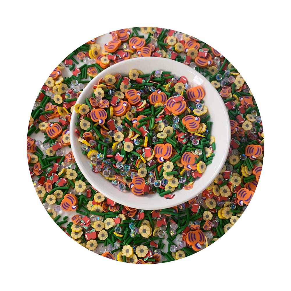 Home Decor Daisy - ハロウィーンがテーマのポリマークレイスライス、デイジーの花、ラインストーンのカボチャ、スライム用品の混合、新しい作品、ロットあたり200g
