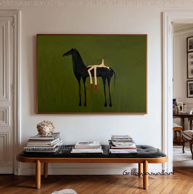 Home Decor Reviews - 現代抽象西洋馬と人物ウォールアートプリントキャンバス絵画ポスター写真リビングルーム、寝室の家の装飾用
