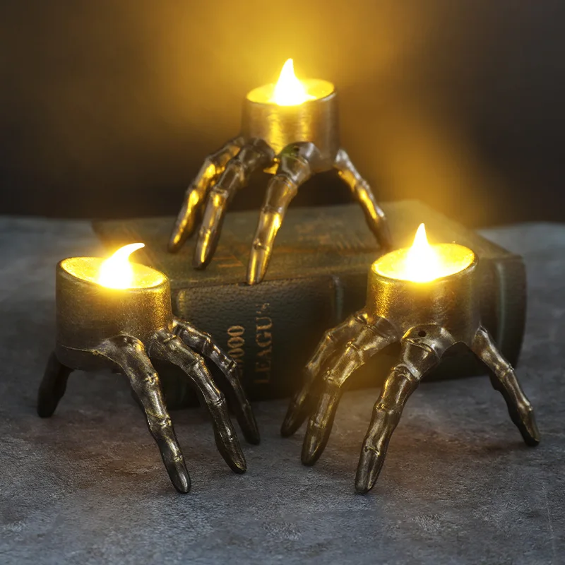 Home Decor Orange - ハロウィーン用LEDキャンドルランタン,腕を砕く,頭蓋骨,ホームパーティー,スケルトン装飾,雰囲気設定アクセサリー,常夜灯