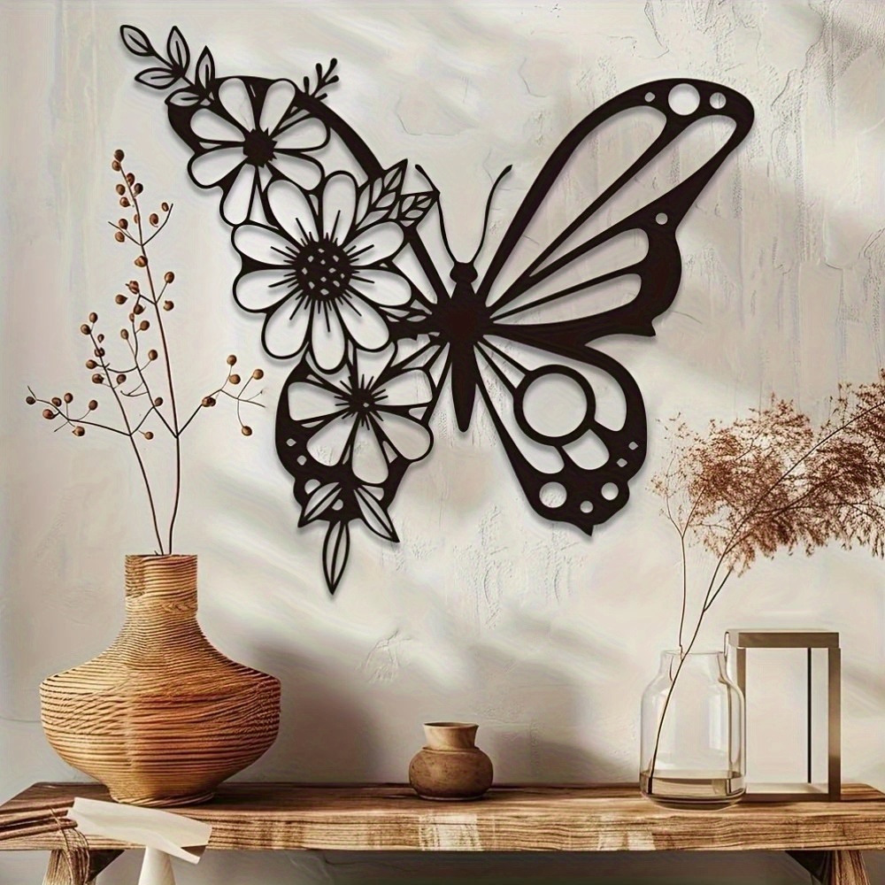 Home Decor Daisy - ヴィンテージアールデコアルミニウムウォールアート 12x16 インチ防水耐久性のある金属蝶デイジー装飾ホームオフィスリビングルーム用