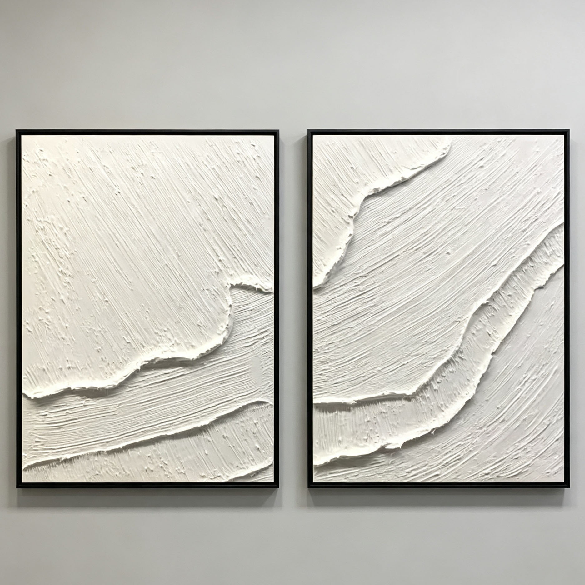 手描きの白い3D厚塗り抽象油絵 ミニマリストの波型キャンバス - Home Decor White のレビューと価格