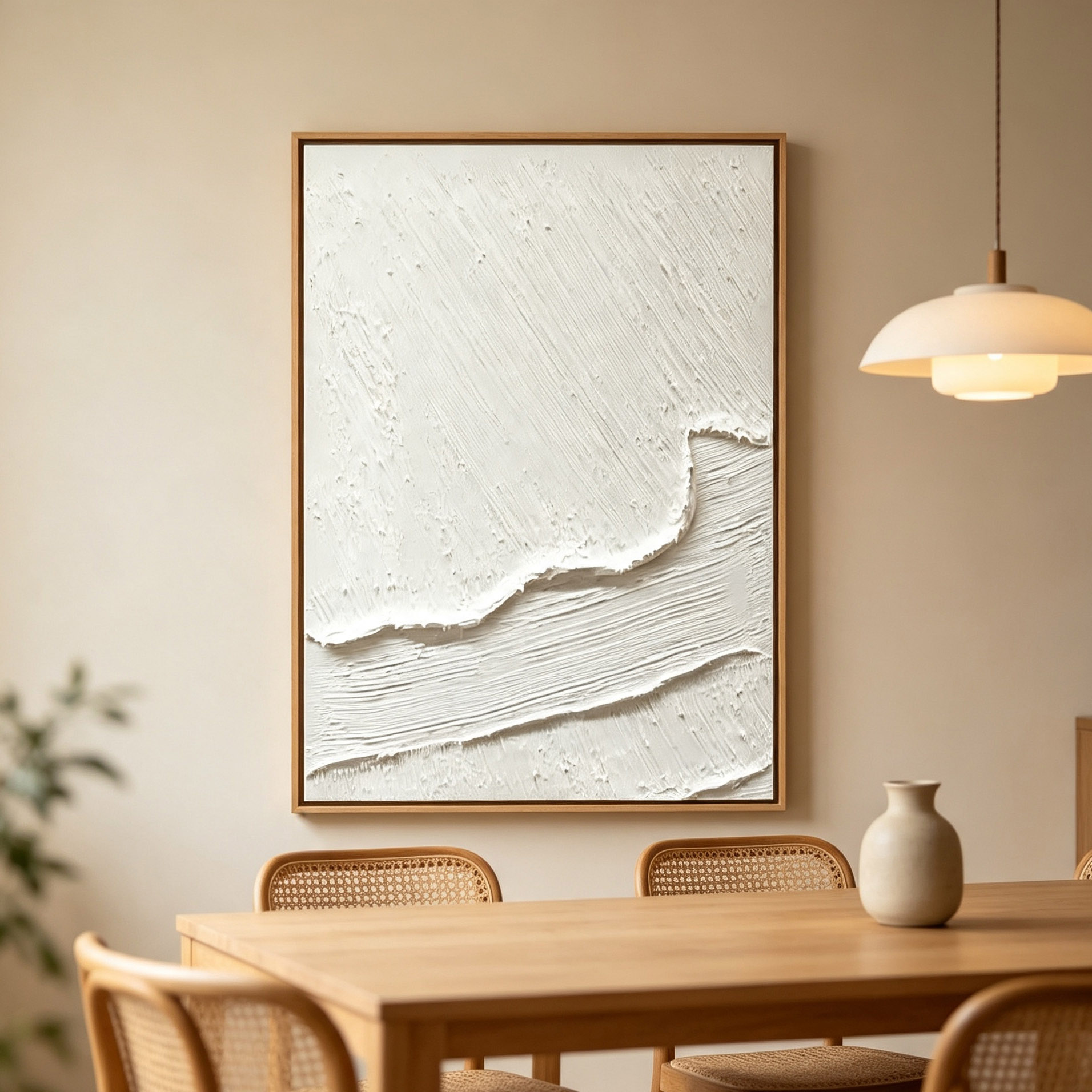 手描きの白い3D厚塗り抽象油絵 ミニマリストの波型キャンバス - Home Decor White のレビューと価格