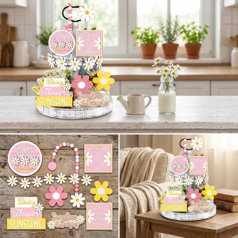 デイジー ティアードトレイデコレーション サマーファームハウ - Home Decor Daisy のレビューと価格