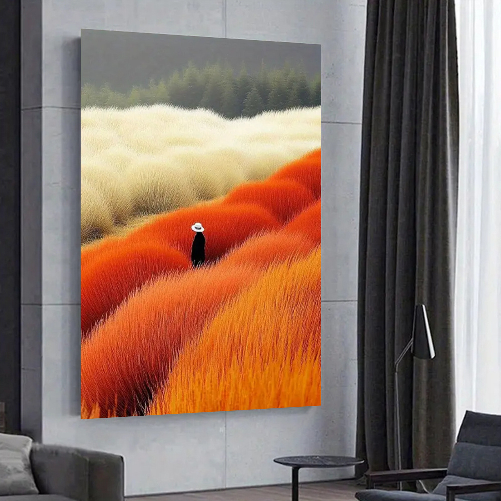 現代抽象風景ポスターとプリントベージュオレンジ花畑キャンバス - Home Decor Orange のレビューと価格