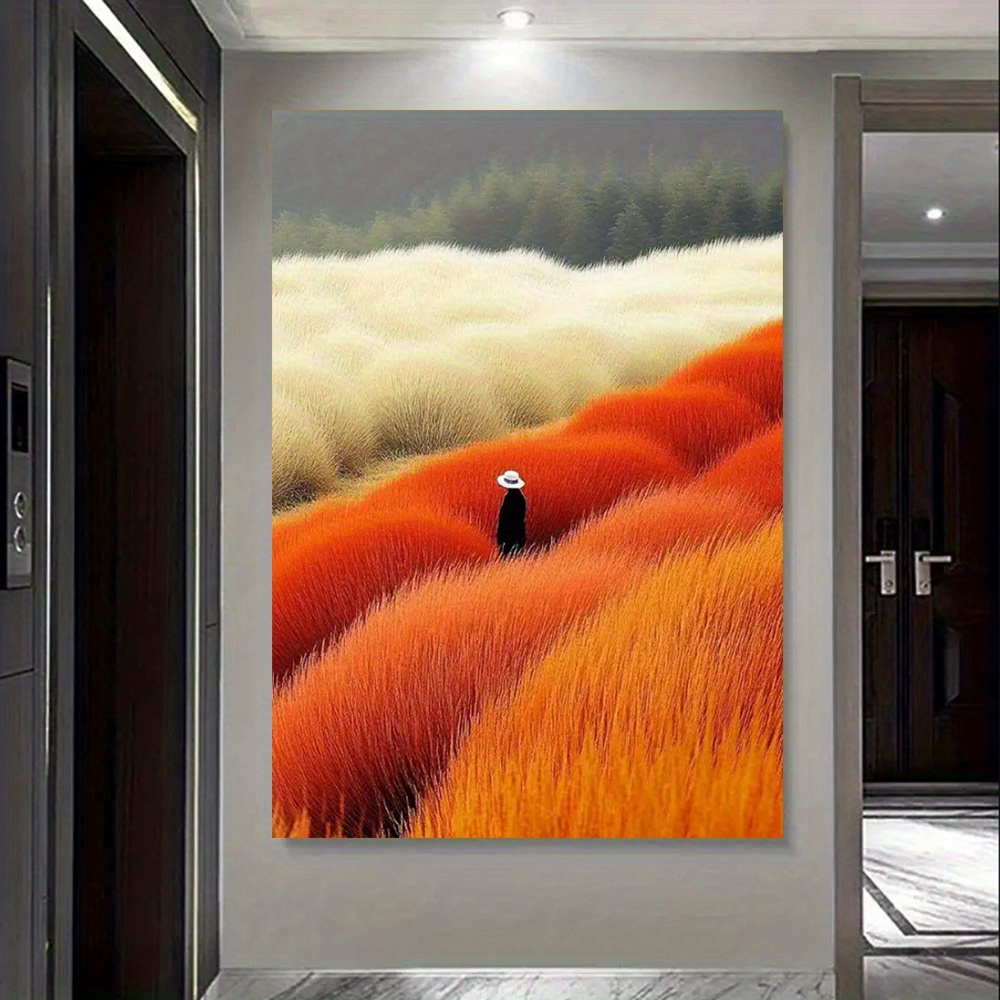 現代抽象風景ポスターとプリントベージュオレンジ花畑キャンバス - Home Decor Orange のレビューと価格