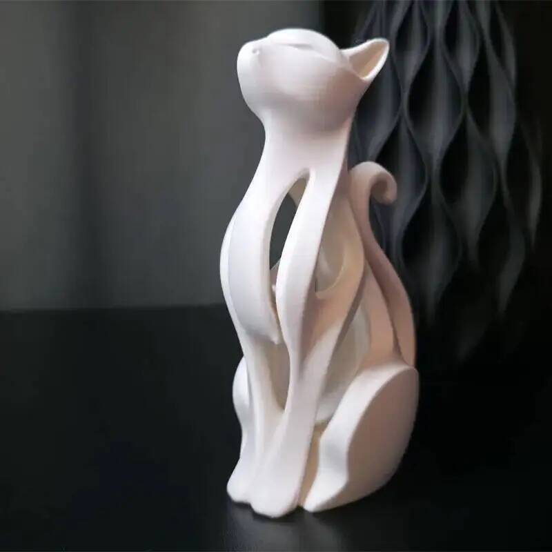 モダンアート猫像3Dプリントミニマリストホームデコレーション - Abstract Sculpture Resin のレビューと価格