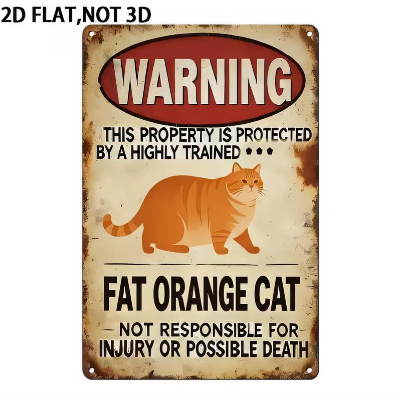 太ったオレンジ色の猫の警告表示、ヴィンテージ風の金属製の看板 - Home Decor Orange のレビューと価格