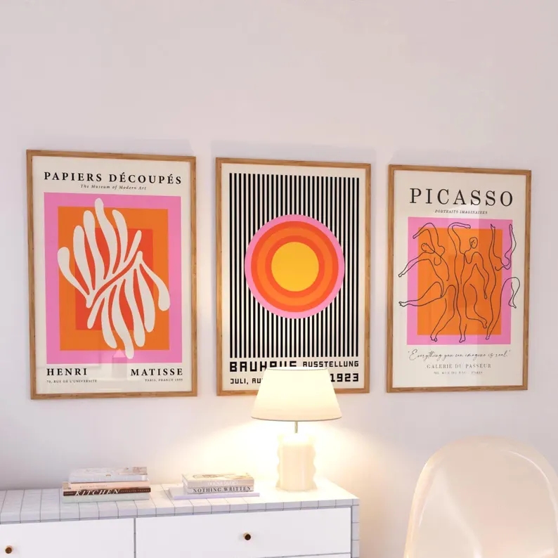3 個モダンオレンジバウハウスとピカソの壁アートプリントキャ - Home Decor Reviews のレビューと価格
