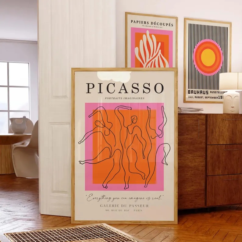 3 個モダンオレンジバウハウスとピカソの壁アートプリントキャ - Home Decor Reviews のレビューと価格