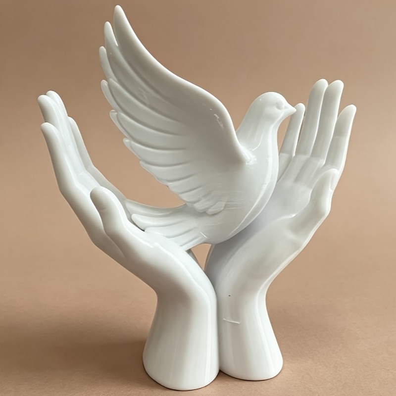 1ピースの平和の手の像、鳩のデザイン入り、3Dプリントされた - Abstract Sculpture Resin のレビューと価格
