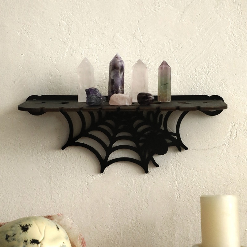 新しいハロウィンゴシック蜘蛛の巣ウォールシェルフダークウッド - Floating Shelves のレビューと価格