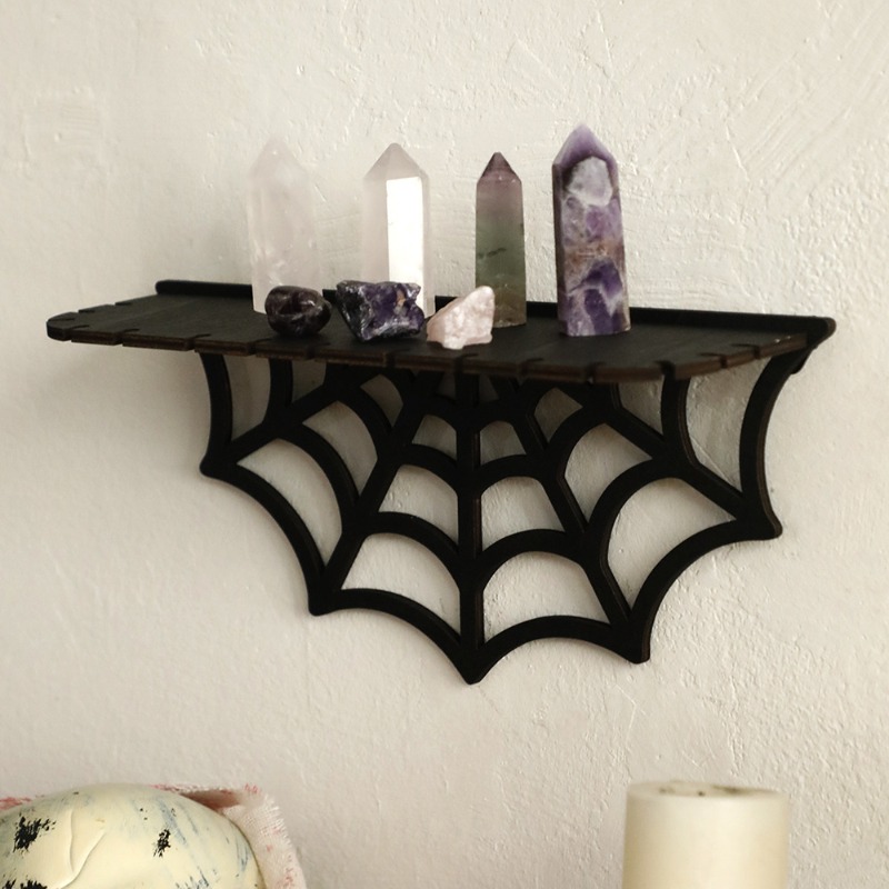新しいハロウィンゴシック蜘蛛の巣ウォールシェルフダークウッド - Floating Shelves のレビューと価格