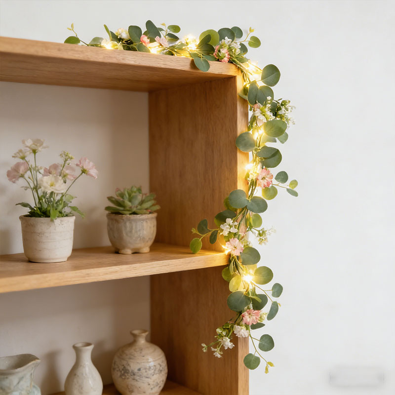 ライト付き人工ユーカリガーランド、吊り下げ式デイジーフラワー - Home Decor Daisy のレビューと価格