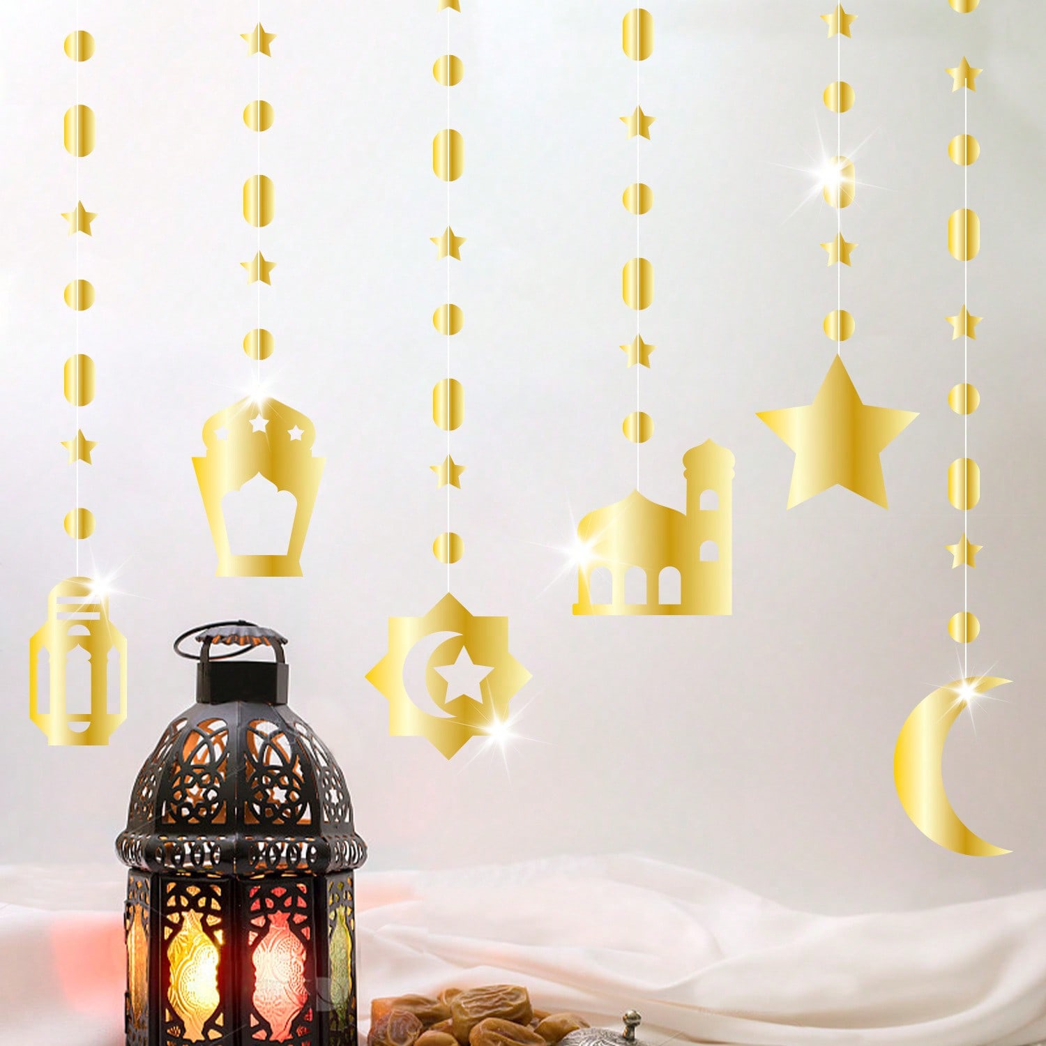 ラマダン装飾、ラマダンホームホローバナー吊り下げ式月星ランタ - Home Decor For Birthday のレビューと価格
