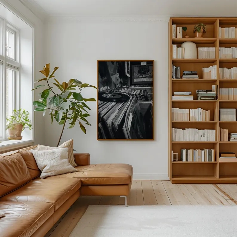 現代のビニールレコードストア黒白写真壁アートプリントキャンバ - Home Decor White のレビューと価格