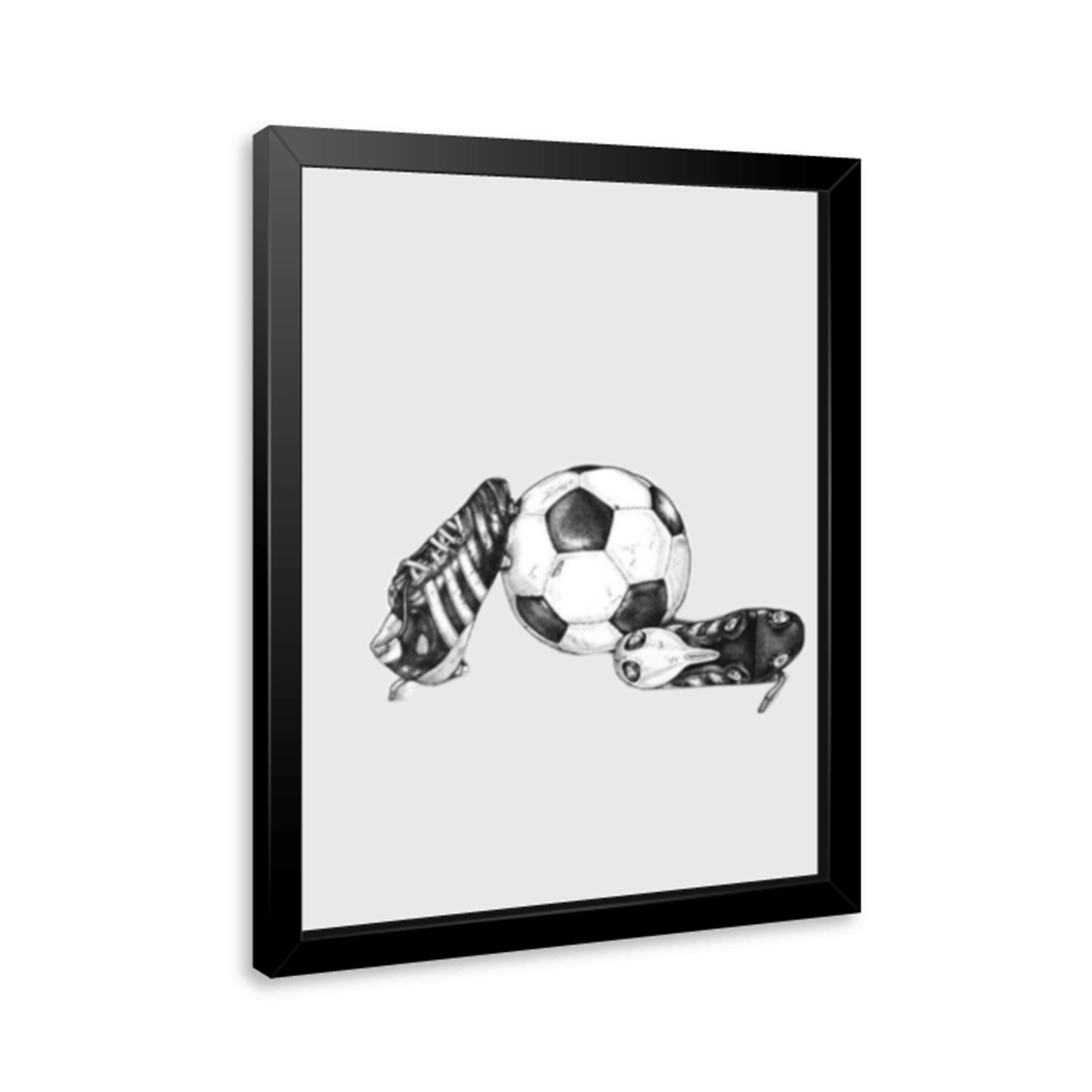 モダンな白黒のサッカーボールとスパイクのスケッチ。壁掛けアー - Home Decor White のレビューと価格