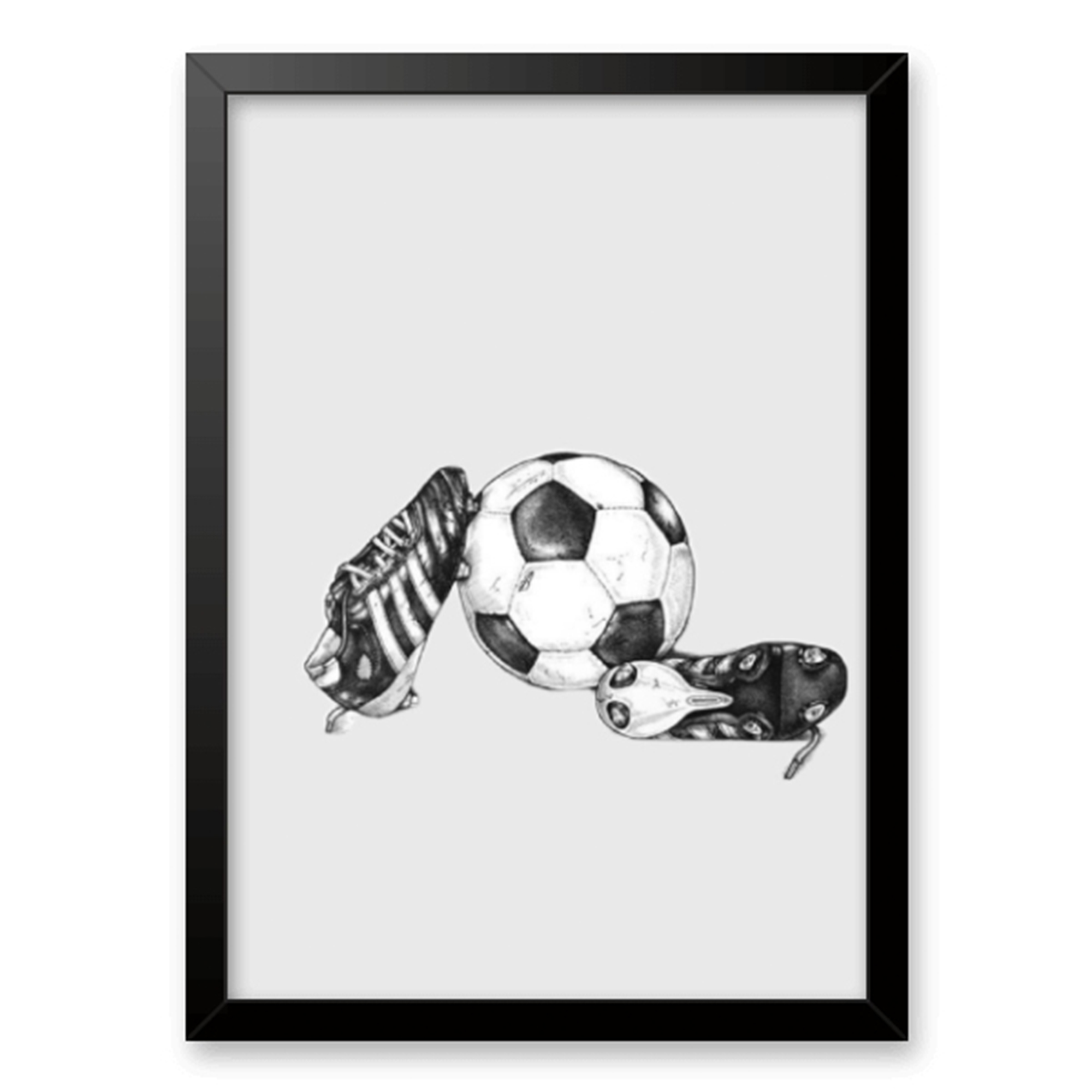 モダンな白黒のサッカーボールとスパイクのスケッチ。壁掛けアー - Home Decor White のレビューと価格