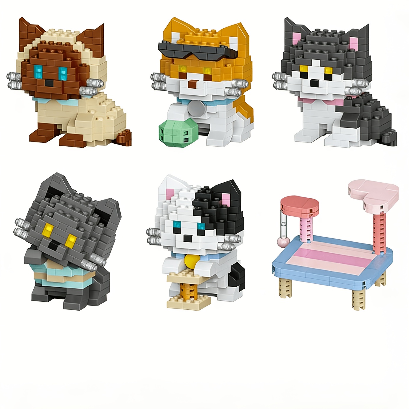 猫シリーズの組み立てブロック6個セット、オレンジ色の猫、ブリ - Home Decor Orange のレビューと価格