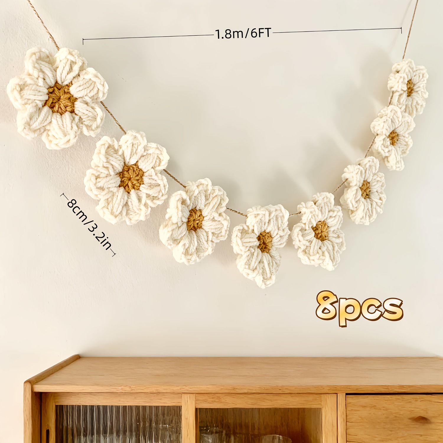 1.8メートルの長さのクロシェデイジーデコレーション8個、家 - Home Decor Daisy のレビューと価格