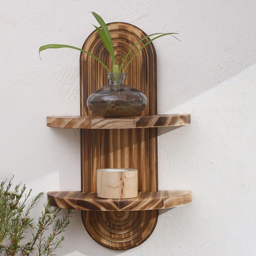 ボヘミアンレインボー吊り下げ式ウォールシェルフ 2段木製ディ - Floating Shelves のレビューと価格