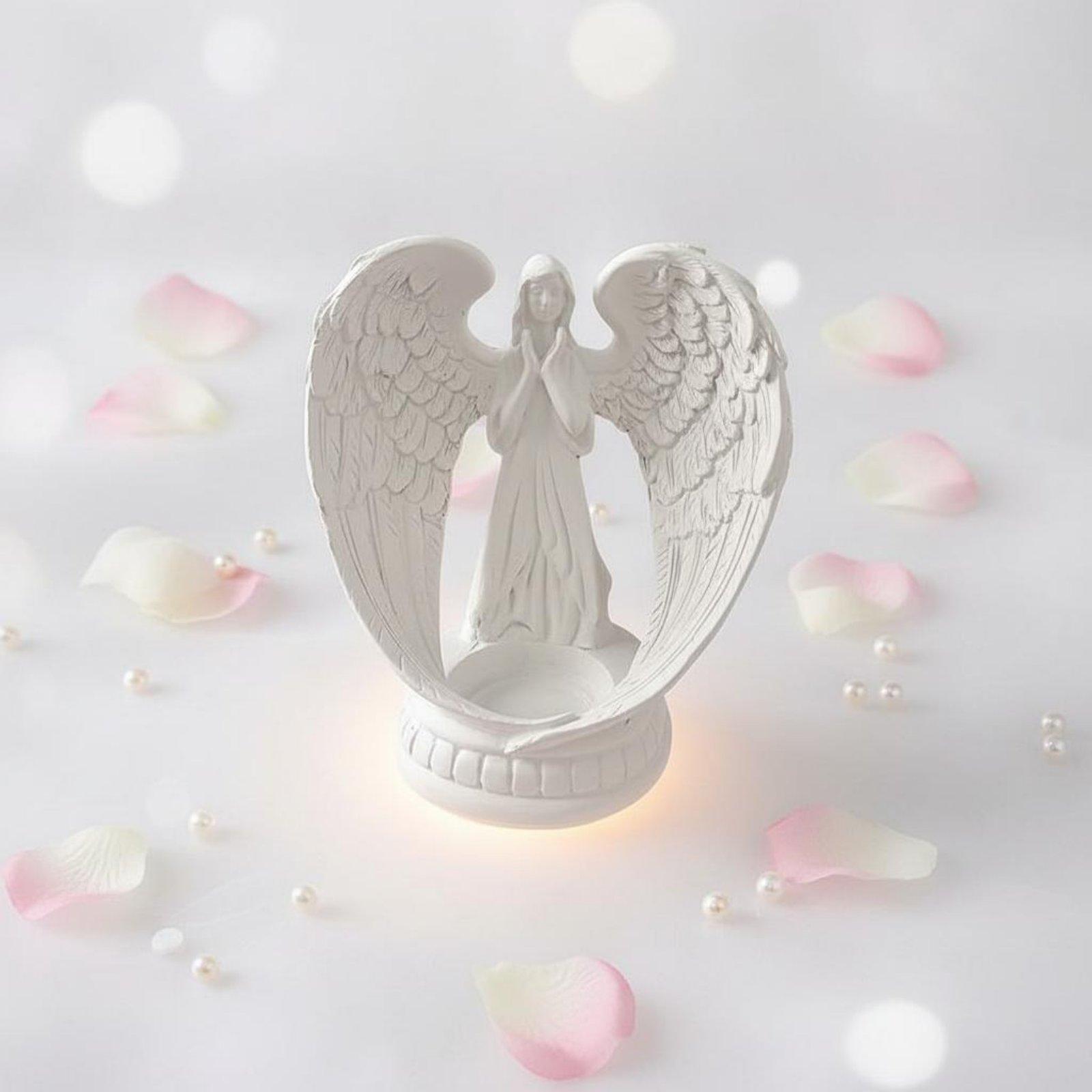 白い樹脂製の天使像、北欧デザインの天使の翼のキャンドルホルダ - Home Decor White のレビューと価格