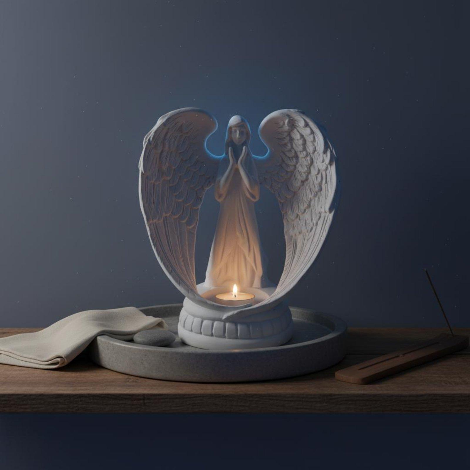 白い樹脂製の天使像、北欧デザインの天使の翼のキャンドルホルダ - Home Decor White のレビューと価格