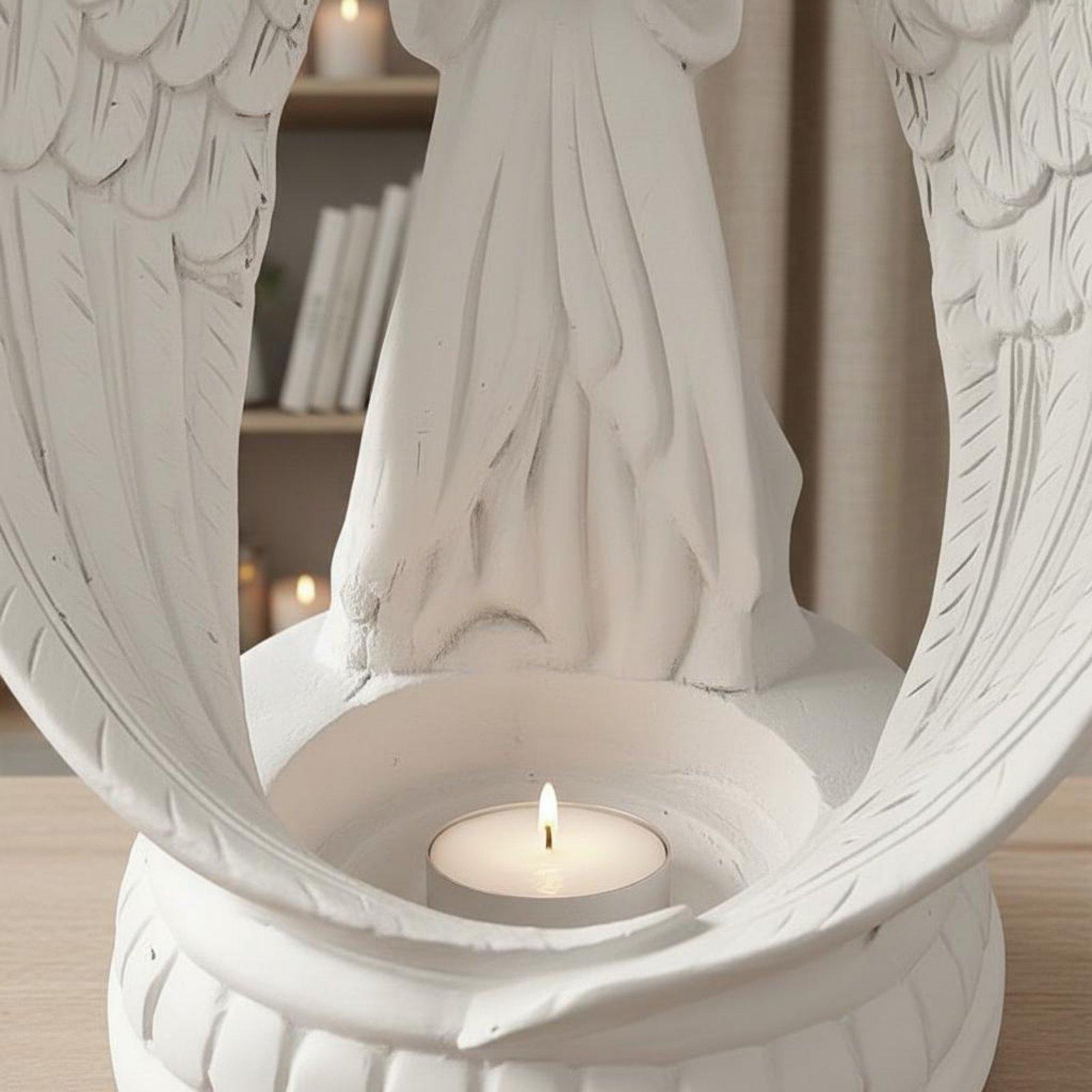 白い樹脂製の天使像、北欧デザインの天使の翼のキャンドルホルダ - Home Decor White のレビューと価格