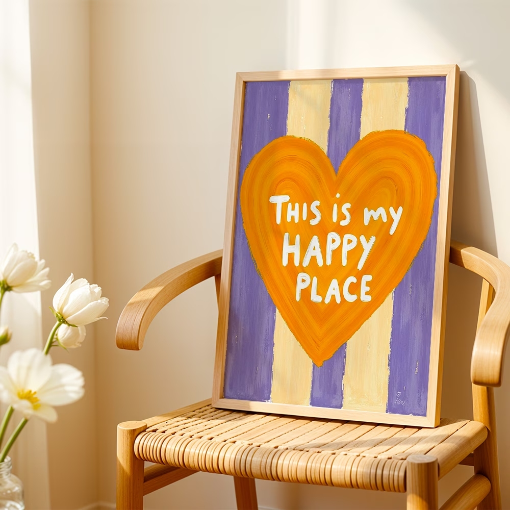 モダン、レトロ「これは私の幸せな場所です」引用句ウォールアー - Home Decor Reviews のレビューと価格