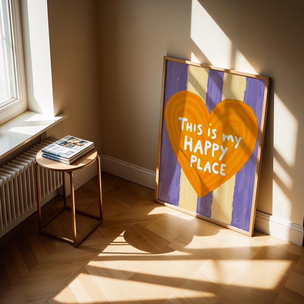 モダン、レトロ「これは私の幸せな場所です」引用句ウォールアー - Home Decor Reviews のレビューと価格