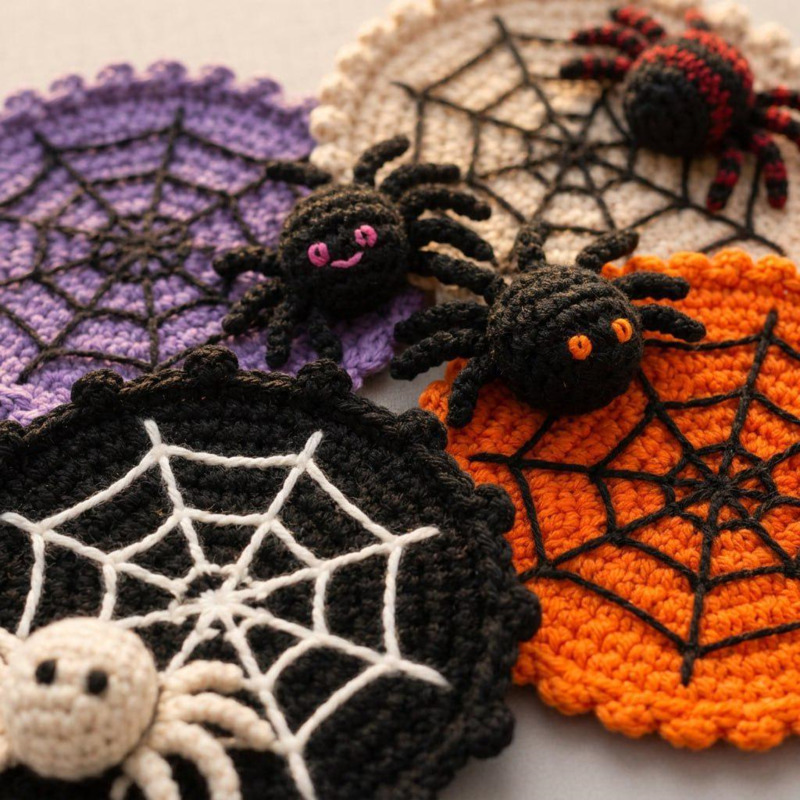 10cm ハロウィーン スパイダーウェブ柄の編み込みコースタ - Home Decor Orange のレビューと価格