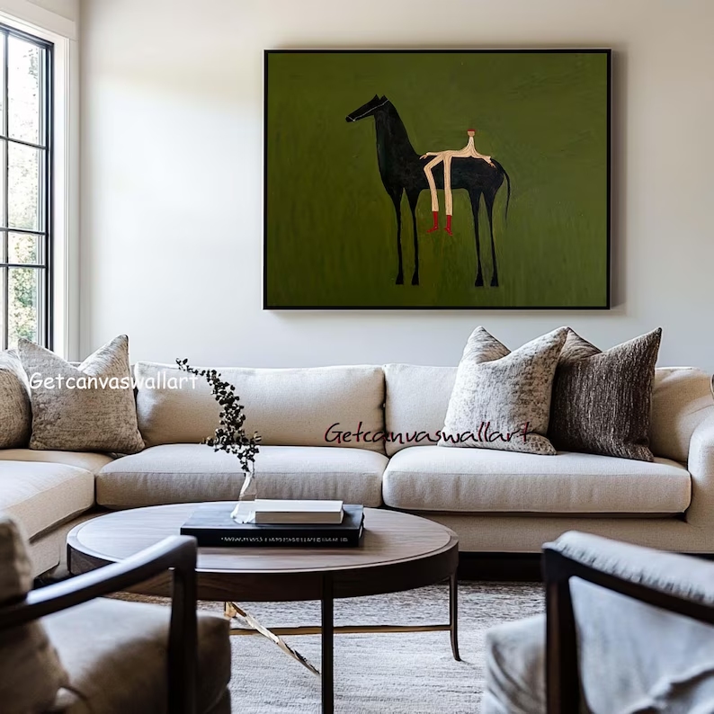現代抽象西洋馬と人物ウォールアートプリントキャンバス絵画ポス - Home Decor Reviews のレビューと価格