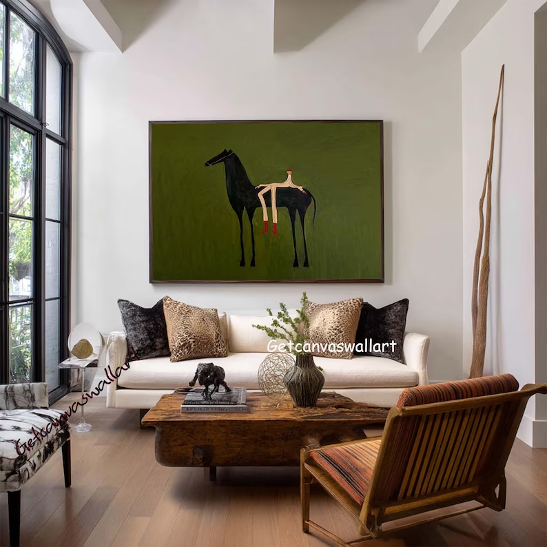 現代抽象西洋馬と人物ウォールアートプリントキャンバス絵画ポス - Home Decor Reviews のレビューと価格
