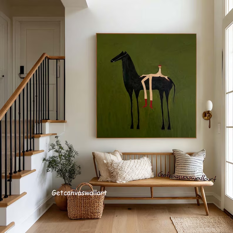現代抽象西洋馬と人物ウォールアートプリントキャンバス絵画ポス - Home Decor Reviews のレビューと価格