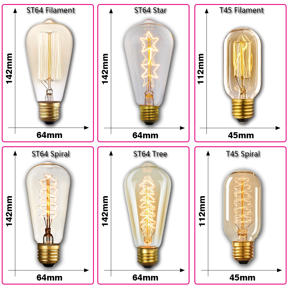 レトロエジソン電球 E27 40W 220V A60 ST6 - Home Decor Inspo のレビューと価格
