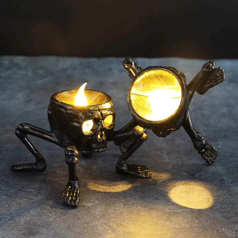 ハロウィーン用LEDキャンドルランタン,腕を砕く,頭蓋骨,ホ - Home Decor Orange のレビューと価格